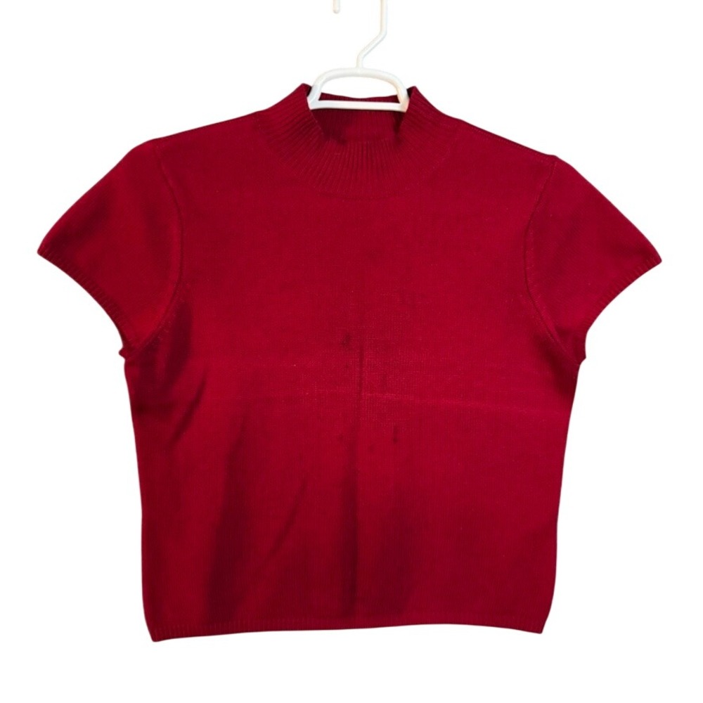 Talbots Red Cashmere Silk Blend Mock Neck Short Sleeve Sweater Top XL